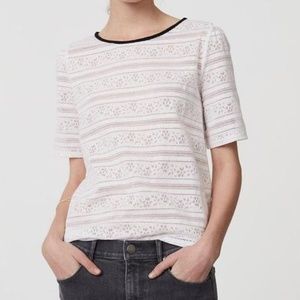 NWOT Loft Striped Floral Lace Short Sleeve Tee